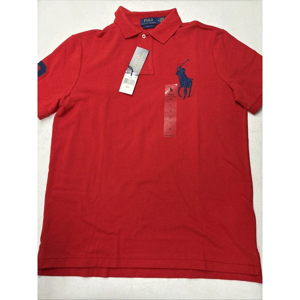 POLO RALPH LAUREN Men's Big Pony Classic Fit Mesh Polo Shirt Red Size M NWT